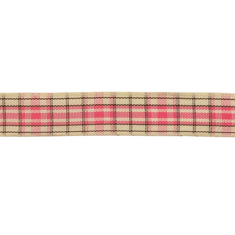 Bubblegum, Brown and Vanilla Ice Plaid Woven Ribbon - 0.625"