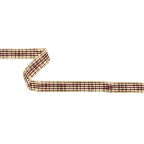 Burgundy, Brown and Vanilla Ice Plaid Woven Ribbon - 0.625"