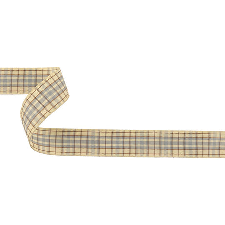 Gray, Brown and Vanilla Ice Plaid Woven Ribbon - 1"