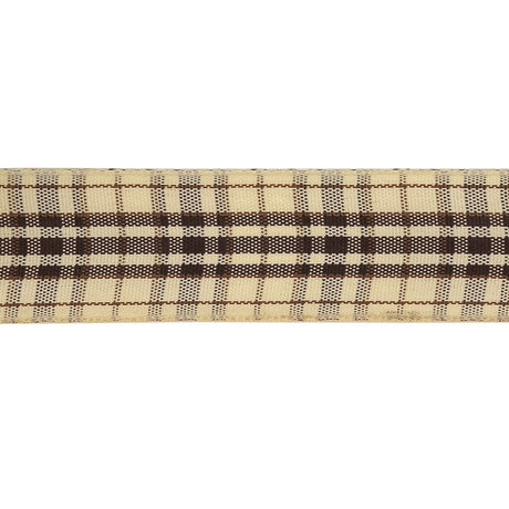 Brown Stone, Tan and Vanilla Ice Plaid Woven Ribbon - 1"