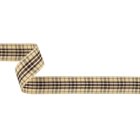 Brown Stone, Tan and Vanilla Ice Plaid Woven Ribbon - 1"