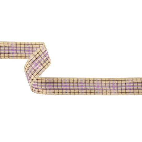 Lilac, Brown and Vanilla Ice Plaid Woven Ribbon - 1"