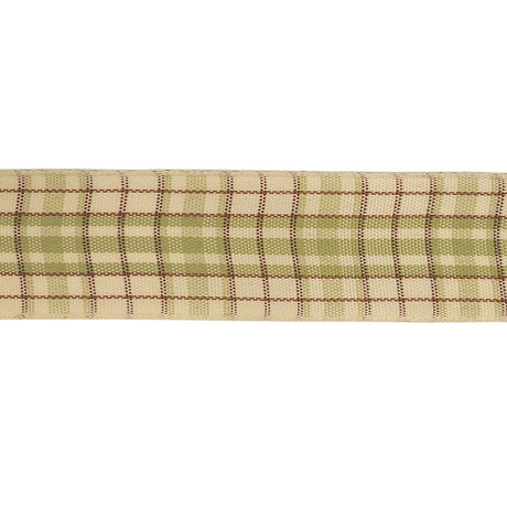Sage, Brown and Vanilla Ice Plaid Woven Ribbon - 1"