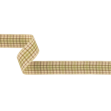 Sage, Brown and Vanilla Ice Plaid Woven Ribbon - 1"