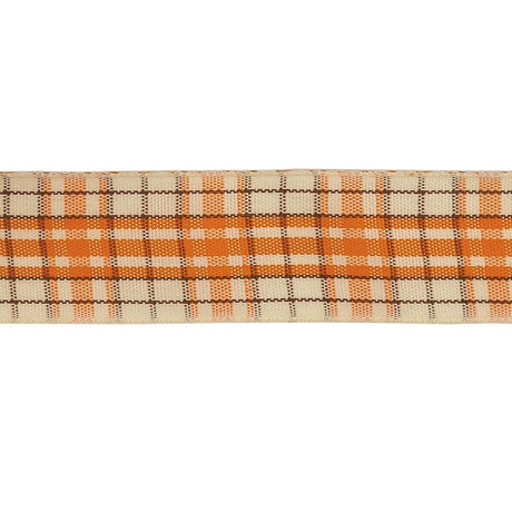 Golden Poppy, Brown and Vanilla Ice Plaid Woven Ribbon - 1"