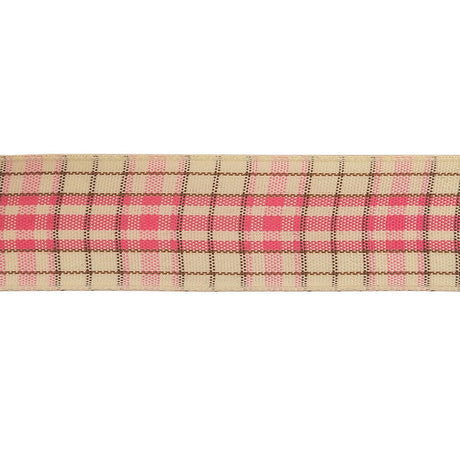 Bubblegum, Brown and Vanilla Ice Plaid Woven Ribbon - 1"