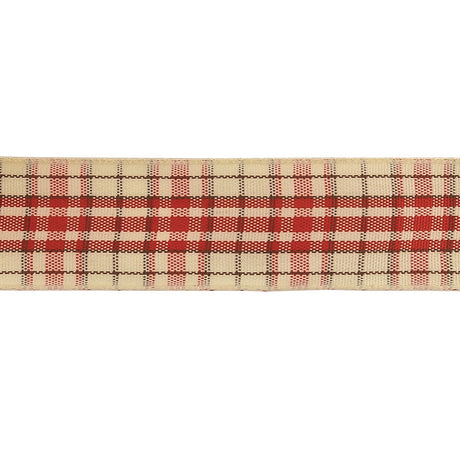 Mars Red, Brown and Vanilla Ice Plaid Woven Ribbon - 1"