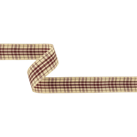 Burgundy, Brown and Vanilla Ice Plaid Woven Ribbon - 1"