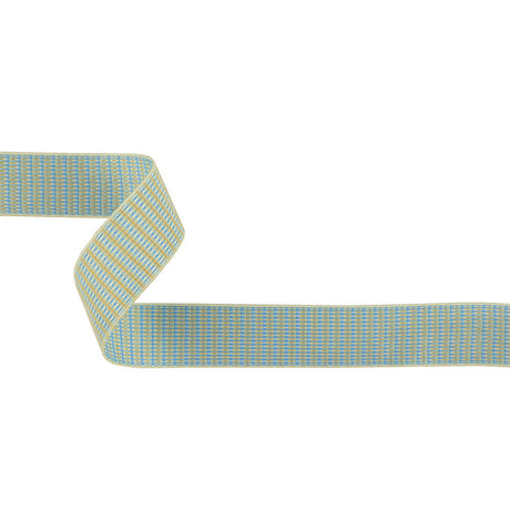Turquoise and Tofu Rectangles Jacquard Ribbon - 1"