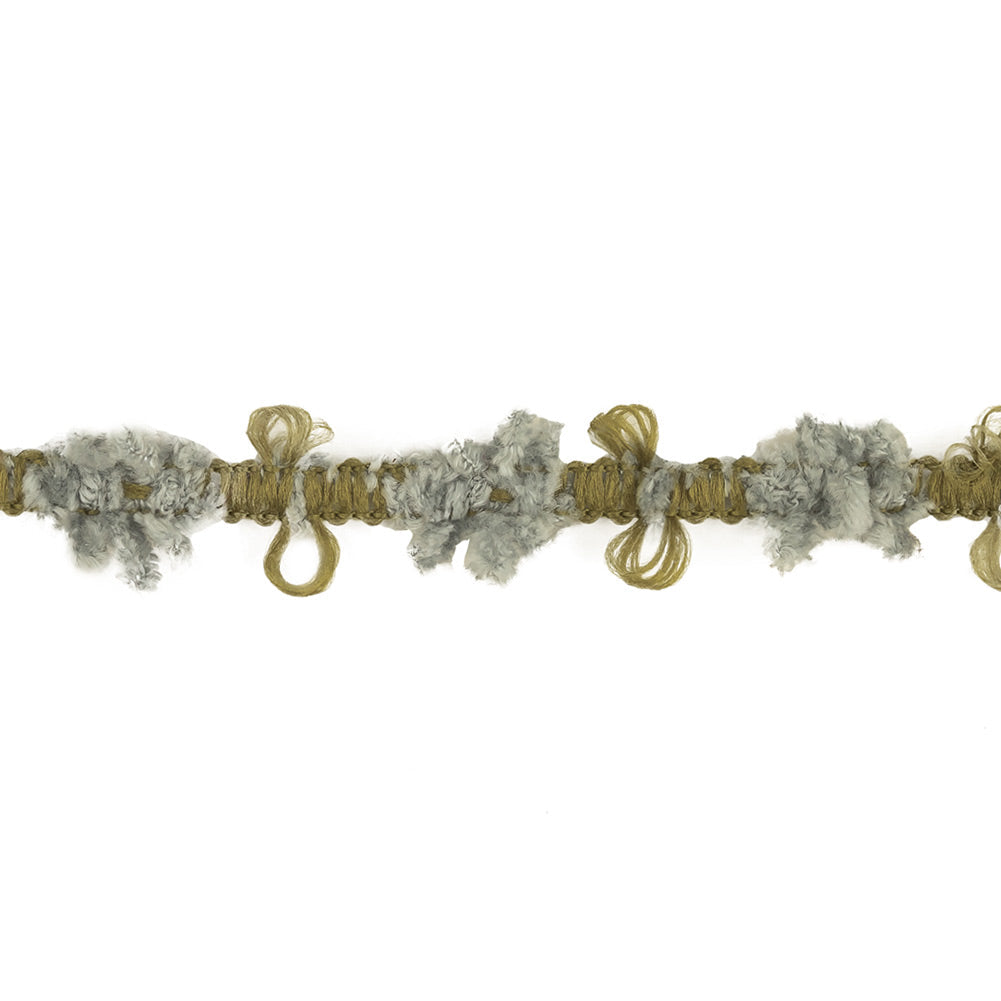 Cool Gray and Moss Chenille Floral Trim - 0.75"