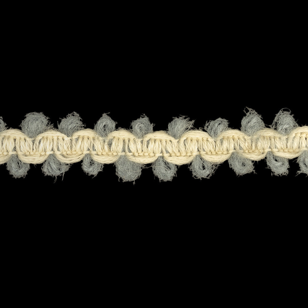 Steel Blue and Gardenia Fuzzy Braided Wool Blend Trim - 0.5"