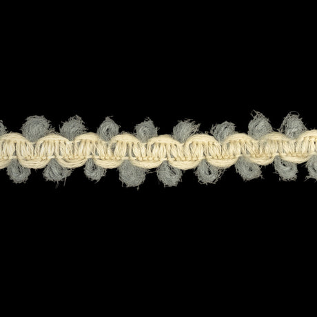 Steel Blue and Gardenia Fuzzy Braided Wool Blend Trim - 0.5"