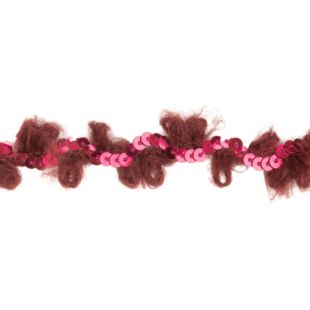 Wine and Sparkling Fuchsia Fuzzy Loops and Sequins Trim - 0.875"