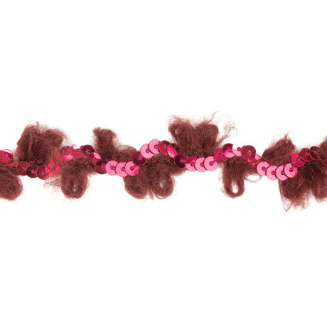 Wine and Sparkling Fuchsia Fuzzy Loops and Sequins Trim - 0.875"