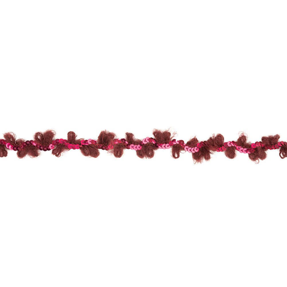 Wine and Sparkling Fuchsia Fuzzy Loops and Sequins Trim - 0.875"