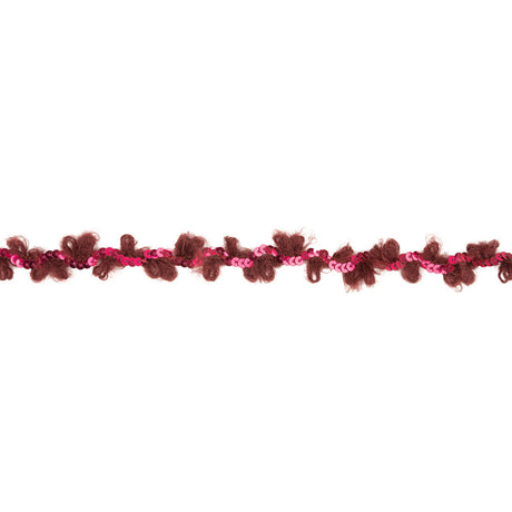 Wine and Sparkling Fuchsia Fuzzy Loops and Sequins Trim - 0.875"
