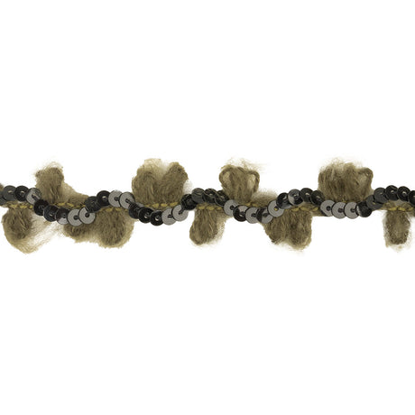 Olive and Forest Fuzzy Loops and Sequins Trim - 0.875"
