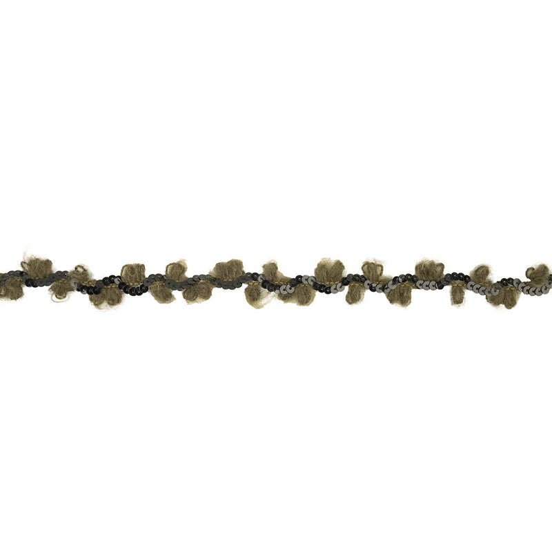 Olive and Forest Fuzzy Loops and Sequins Trim - 0.875"
