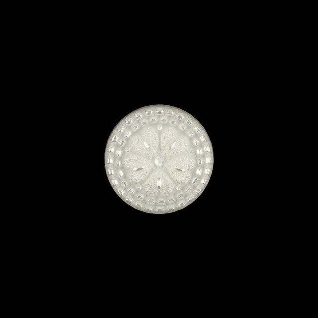 Italian White and Silver Tint Floral Textured Shank Back Button - 20L/12.5mm
