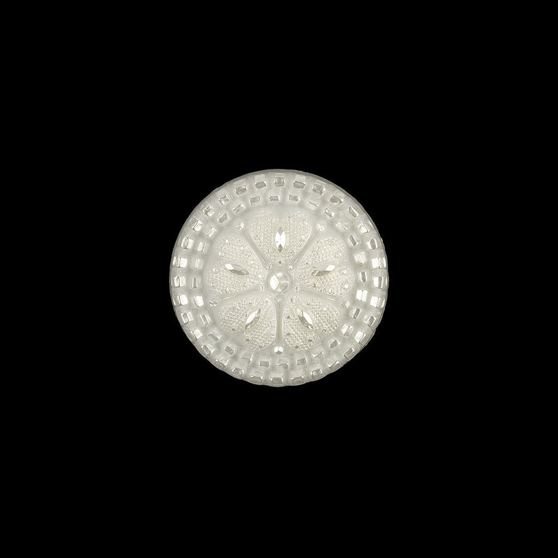 Italian White and Silver Tint Textured Shank Back Button - 24L/15mm