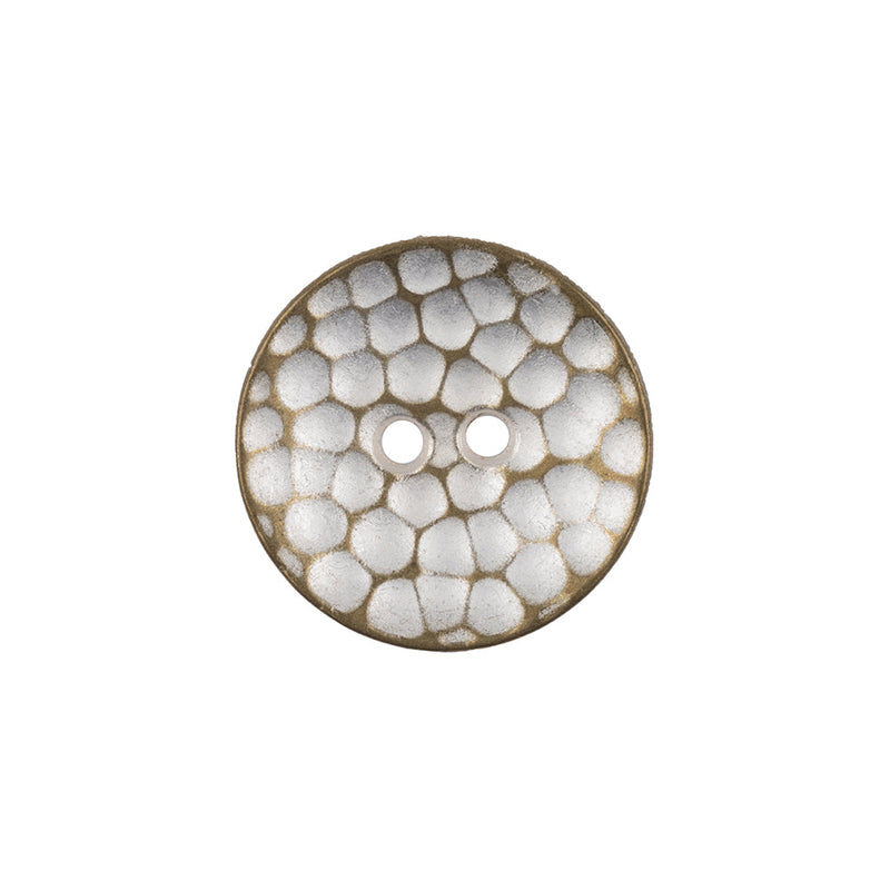Italian Silver Brass Geometric 2-Hole Metal Saucer Button - 32L/20mm