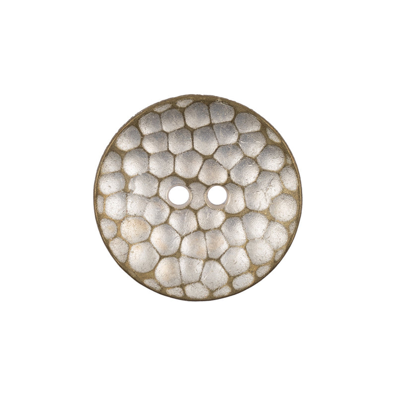 Italian Silver Brass Geometric 2-Hole Metal Saucer Button - 36L/23mm