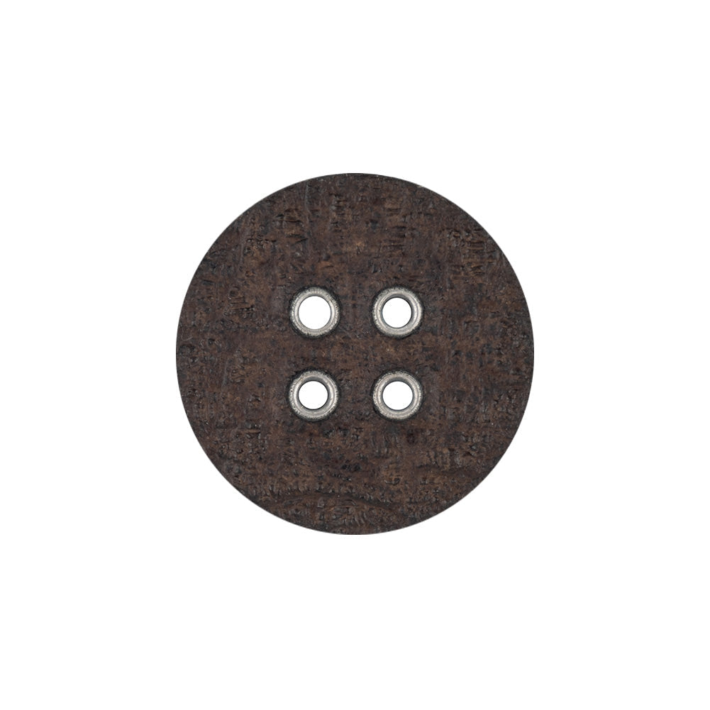 Italian Dark Brown and Shiny Silver Metal 4-Hole Leather Button - 34L/21.5mm