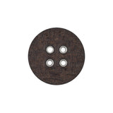 Italian Dark Brown and Shiny Silver Metal 4-Hole Leather Button - 34L/21.5mm