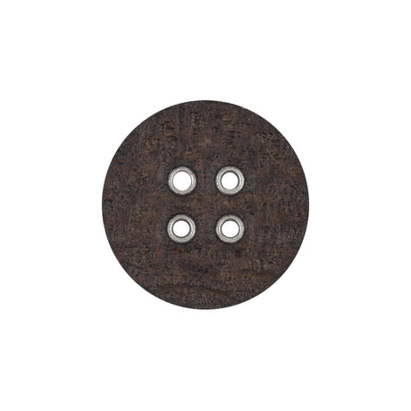 Italian Dark Brown and Shiny Silver Metal 4-Hole Leather Button - 34L/21.5mm