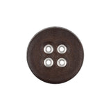 Italian Dark Brown and Shiny Silver Metal 4-Hole Leather Button - 34L/21.5mm