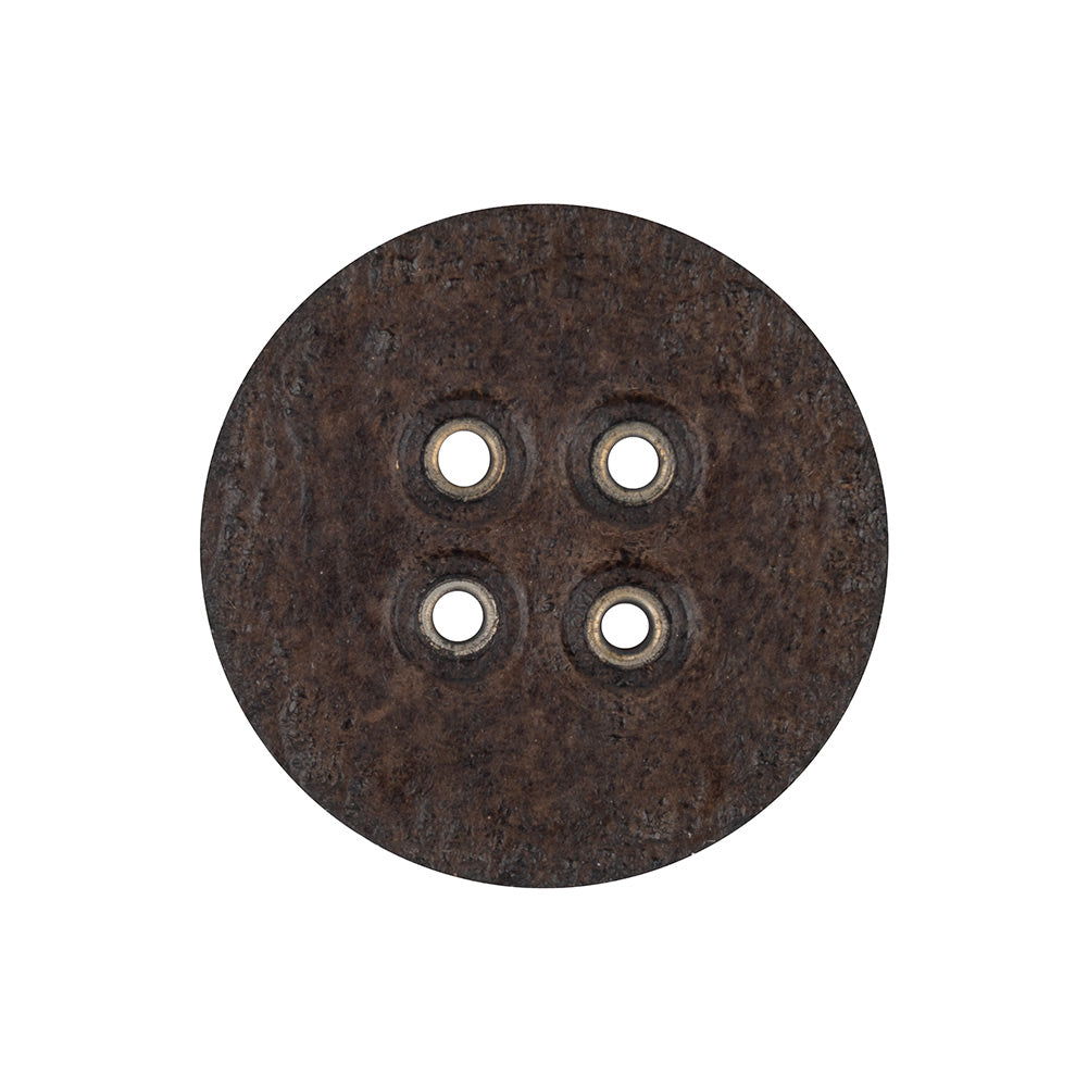Italian Dark Brown and Shiny Silver Metal 4-Hole Leather Button - 40L/25.5mm