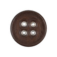 Italian Dark Brown and Shiny Silver Metal 4-Hole Leather Button - 40L/25.5mm