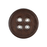 Italian Dark Brown and Shiny Silver Metal 4-Hole Leather Button - 40L/25.5mm