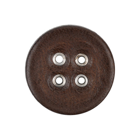 Italian Dark Brown and Shiny Silver Metal 4-Hole Leather Button - 40L/25.5mm