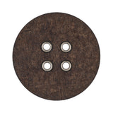 Italian Dark Brown and Shiny Silver Metal 4-Hole Leather Button - 52L/33mm
