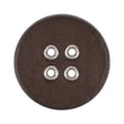 Italian Dark Brown and Shiny Silver Metal 4-Hole Leather Button - 52L/33mm
