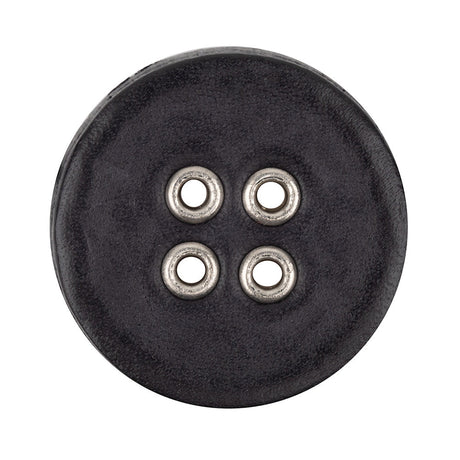 Italian Raven and Shiny Silver Metal 4-Hole Leather Button - 52L/33mm