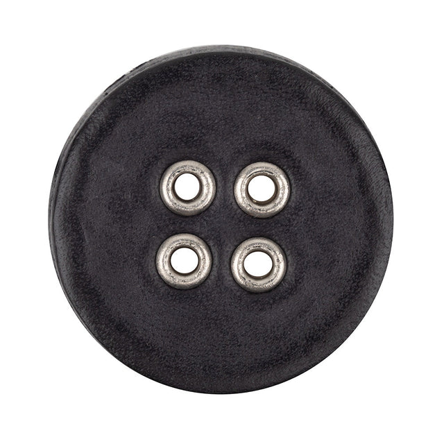 Italian Raven and Shiny Silver Metal 4-Hole Leather Button - 52L/33mm