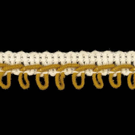 White and Mustard Embroidered Picot-Look Fringe - 0.625"