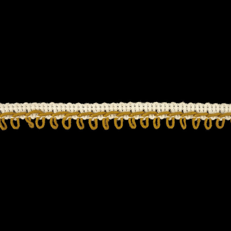 White and Mustard Embroidered Picot-Look Fringe - 0.625"