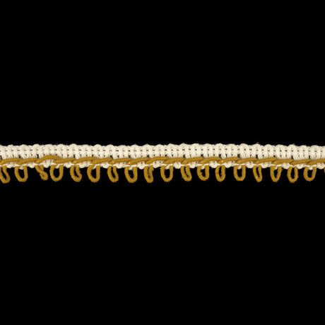 White and Mustard Embroidered Picot-Look Fringe - 0.625"