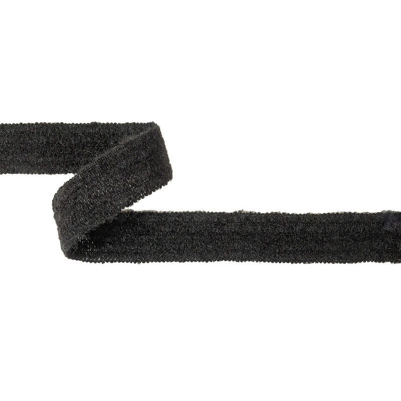 Black Fuzzy Wool Blend Foldover Trim - 1"