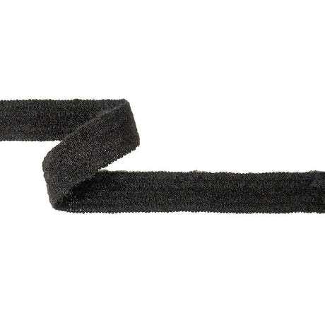 Black Fuzzy Wool Blend Foldover Trim - 1"