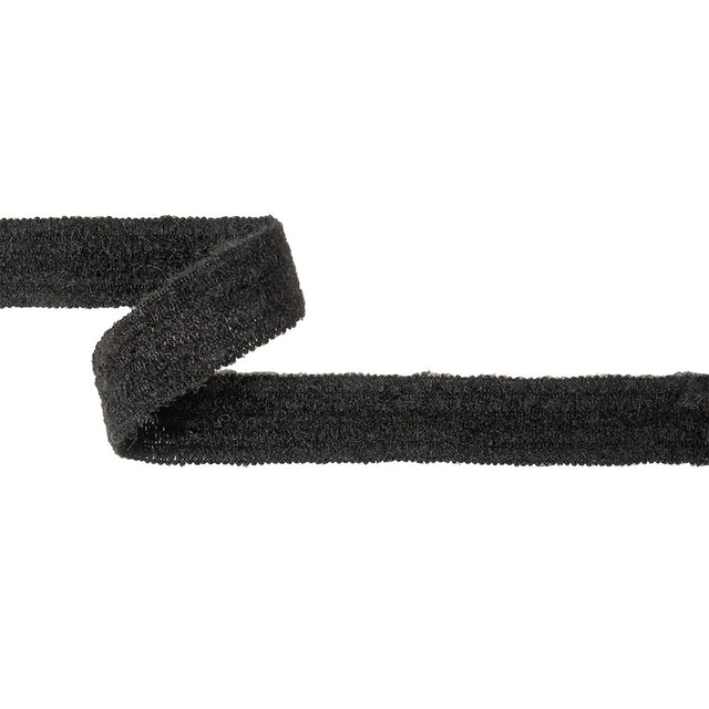 Black Fuzzy Wool Blend Foldover Trim - 1"