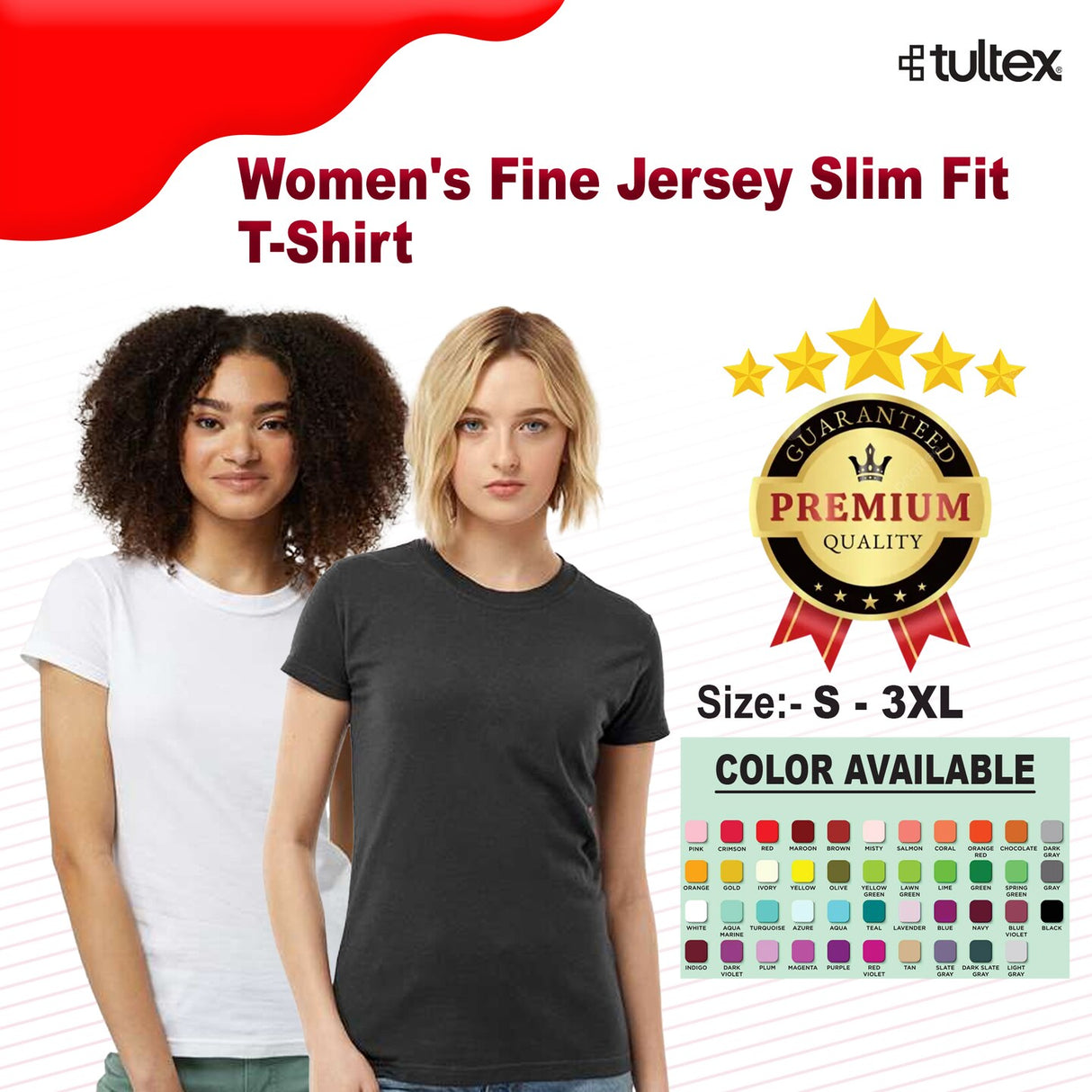 Tultex® Women's Fine Jersey Slim Fit Crew Neck Short Sleeve T-Shirt