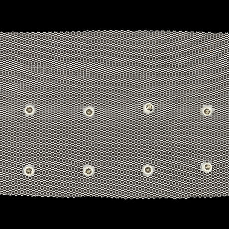 Silver Rhinestones on White Mesh Trimming - 2.75"