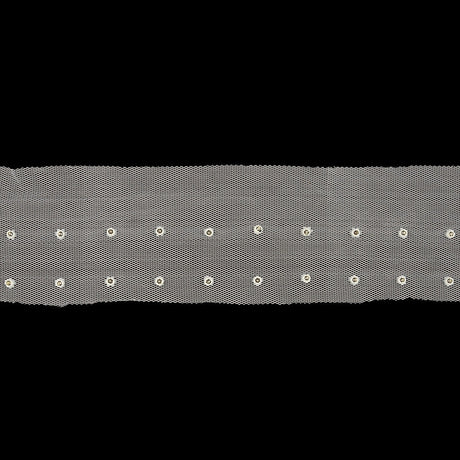 Silver Rhinestones on White Mesh Trimming - 2.75"