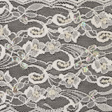 White and Iridescent Floral Beaded and Sequins Lace Trim with Scalloped Edges - 4.375"