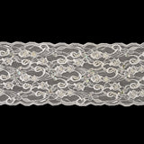 White and Iridescent Floral Beaded and Sequins Lace Trim with Scalloped Edges - 4.375"