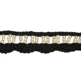 Black and Silver-Lined Beaded Cotton Crochet Lace - 0.75"